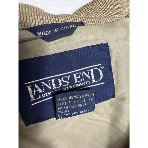Vintage Lands' End Harrington Bomber Jacket Men’s Large Khaki Lightweight Lined - Picture 9 of 11